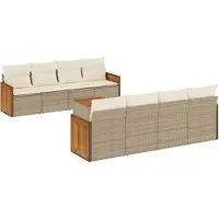vidaXL 9-tlg. Garten-Sofagarnitur mit Kissen Beige Poly Rattan