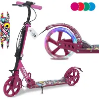 Arebos Cityroller Tretroller Pink | LED-Räder, höhenverstellbar & klappbar