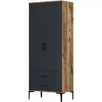 Dmora Kleiderschrank 2 Türen Dpan, Schlafzimmermöbel, Schrank, Garderobe, 80x201h48 cm, Walnuss und Anthrazit