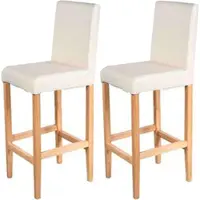 Mendler 2er-Set Barhocker Vicenza, Barstuhl Tresenhocker, Holz+LEDER creme, helle Beine