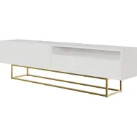 Selsey VELDIO - TV-Schrank mit offenem Fach, Weiß mit goldenem Metallgestell, 175 cm