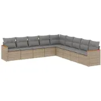 vidaXL 9-tlg. Garten-Sofagarnitur mit Kissen Beige Poly Rattan