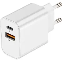 Akashi , Ladegerät USB-C + USB 15W Schnellladen Kompakt, Weiß