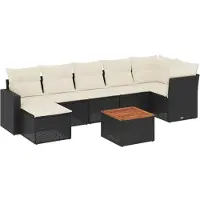 vidaXL 8-tlg. Garten-Sofagarnitur mit Kissen Schwarz Poly Rattan