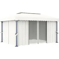 Syfax Pavillon mit Vorhang 4x3 m Cremeweiß Aluminium