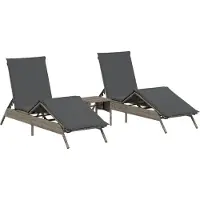 vidaXL Sonnenliegen 2 Stk. mit Tisch Grau Poly Rattan