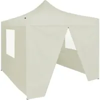 Syfax Profi-Partyzelt Faltbar mit 4 Seitenwänden 2×2m Stahl Creme