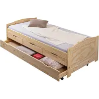 Ebuy24 Marinella Einzelbett 90x200 Bett mit Lattenrost, 3 kleinen und 1 grosse Schublade/Gästebett, natur.