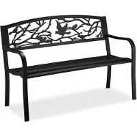 Relaxdays Gartenbank, Vögel Muster, 2-Sitzer, Vintage, Garten & Balkon, Stahl, Sitzbank, HBT: 87x127x57 cm, schwarz