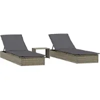 Syfax Sonnenliegen 2 Stk. mit Tisch Grau Poly Rattan