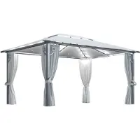Syfax Pavillon mit Vorhängen & LED-Lichterkette 400x300 cm Creme Alu