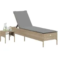 vidaXL Sonnenliege mit Tisch und Auflage Beige Poly Rattan