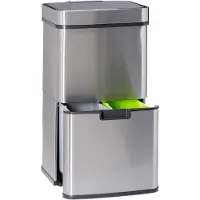 Relaxdays Mülltrennsystem mit Sensor, 3 Fächer, 60 l, 2 Mülleimer unten, Klemmring oben, Edelstahl Abfalleimer, silber