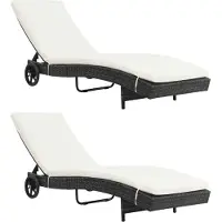 Syfax Sonnenliegen 2 Stk. mit Rollen und Auflagen Poly Rattan Schwarz