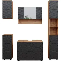 Vicco Badmöbel-Set Irma Anthrazit mit Wabenstruktur 5 Teile, Model 47186