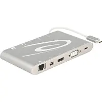 DeLOCK 87298, USB 3.2 Gen 1 (3.1 Gen 1) Type-C, Silber, MMC, MicroSD (TransFlash), SD, SDHC, SDXC, 3.5mm, HDMI, Mini DisplayPort, RJ-45, USB 3.2 Gen 1 (3.1 Gen 1) Type-A, VGA, Silber, 10 W