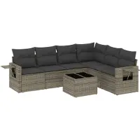 vidaXL 7-tlg. Garten-Sofagarnitur mit Kissen Grau Poly Rattan