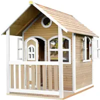 Axi Spielhaus Alex aus Holz | Outdoor Kinderspielhaus für den Garten in Braun & Weiß | Gartenhaus für Kinder mit Fenstern & Veranda