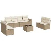 vidaXL 9-tlg. Garten-Sofagarnitur mit Kissen Beige Poly Rattan