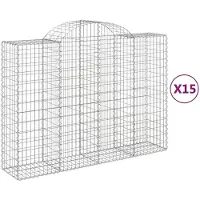 vidaXL Gabionen mit Hochbogen 15Stk. 200x50x140/160cm Verzinktes Eisen
