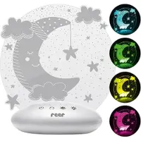 Reer 52121 ColourLumy „Mond“ Nachtlicht für Kinder, LED Technologie, Acrylglas-Scheibe, Farbwechsel, Drei Helligkeits-Stufen, Timer-Funktion, Grau