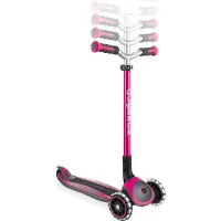 Globber MASTER LIGHTS – Tretroller Kinder, 125/80 mm, ABEC 5, 3-rädrig, höhenverstellbar, LED-Leuchtrollen, pink