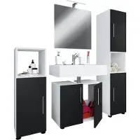 VCM 4-tlg. Badmöbelset | Badmöbel | Set aus Unterschrank, Midischrank, Hochschrank und Spiegel | Badezimmermöbel – Flandu II