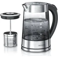 Arendo Edelstahl Glas Wasserkocher mit Teesieb und Rauchglas Teekocher Infusion 1,7 Liter