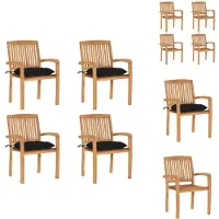 vidaXL Stapelbare Gartenstühle mit Kissen 4 Stk. Massivholz Teak - Gartenstühle