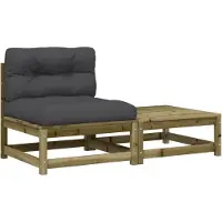 vidaXL Gartensofa ohne Armlehnen mit Kissen und Hocker