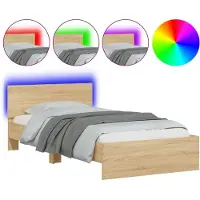 vidaXL Bettgestell mit Kopfteil & LED-Leuchten Sonoma-Eiche 100x200 cm