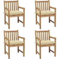 vidaXL "2024 Moderne" Gartenstühle 4 Stk. mit Cremeweißen Kissen Massivholz Teak - Gartenstühle Neu5809816