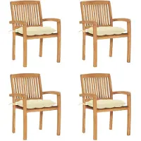 vidaXL Möbel Stapelbare Gartenstühle mit Kissen 4 Stk. Massivholz Teak - Gartensessel 3073257