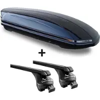 VDP Skibox schwarz glänzend -MAA 460G 460 Liter abschließbar + Relingträger Dachgepäckträger Quick aufliegende Reling im Set kompatibel mit für Audi Q5 ab 2008