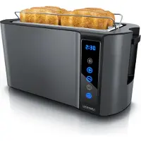 Arendo Langschlitz Toaster mit 2 Röstkammern und Brötchenaufsatz, Wärmeisoliertes Gehäuse, Display, Touch, Grau