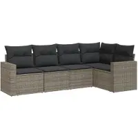 vidaXL 5-tlg. Garten-Sofagarnitur mit Kissen Grau Poly Rattan