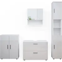 Vicco Badmöbel-Set Irma Weiß Hochglanz 4 Teile, mit Schubladenschrank und Midischrank, Model 38069