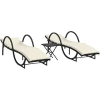 Syfax Sonnenliegen 2 Stk. mit Tisch Schwarz Poly Rattan