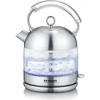 Severin Glas-Wasserkocher Retro WK 3459 aus Edelstahl, gebürstetschwarzsilber Wasserkocher Wasserkocher Mit Temperatureinstellung Wasserkocher Retro Wasserkocher Glas