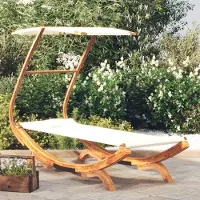 vidaXL "im " Sonnenliege - für den Garten - 1 Person - mit Dach 100x190x134 cm Bugholz Massiv Creme - Gartenliegen CC6638