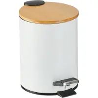 Relaxdays Mülleimer Bad, 3 l, Kosmetikeimer Absenkautomatik, Bambusdeckel, entnehmbarer Inneneimer, Treteimer, weiß