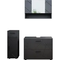 Vicco Badmöbel-Set Irma Anthrazit Hochglanz 3 Teile, mit Schubladenschrank und Midischrank, Model 39590