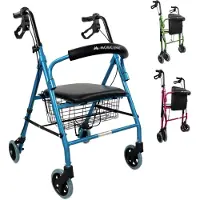Mobiclinic , Rollator, Escorial, , Rollator faltbar und leicht, Feststellbare Handbremsen, Gehwagen für Seniore, Aluminium, Korb, 4 Räder, Blau