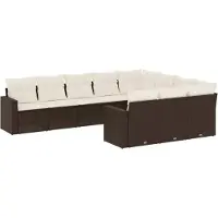 vidaXL 10-tlg. Garten-Sofagarnitur mit Kissen Braun Poly Rattan