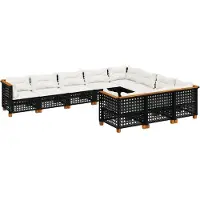 vidaXL 10-tlg. Garten-Sofagarnitur mit Kissen Schwarz Poly Rattan