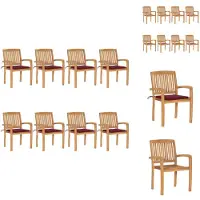 vidaXL Stapelbare Gartenstühle mit Kissen 8 Stk. Massivholz Teak - Gartenstühle