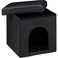 Relaxdays Hundebox Sitzhocker, HBT:38x38x38cm, stabiler Sitzcube mit Tierhöhle für Hunde/Katzen, Kunstleder, schwarz