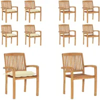 vidaXL Stapelbare Gartenstühle mit Kissen 4 Stk. Massivholz Teak - Gartenstuhl - Gartenstühle - Holzstuhl - Holzstühle