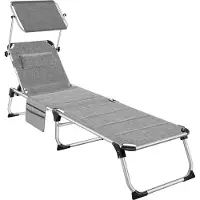 TecTake Aluminium Sonnenliege mit Dach gepolstert klappbar 6-fach verstellbare Rückenlehne inkl. Seitentasche 150 kg Belastbarkeit, in grau-meliert
