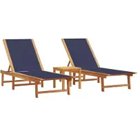 Syfax Sonnenliegen 2 Stk. mit Tisch Blau Massivholz Akazie Textilene